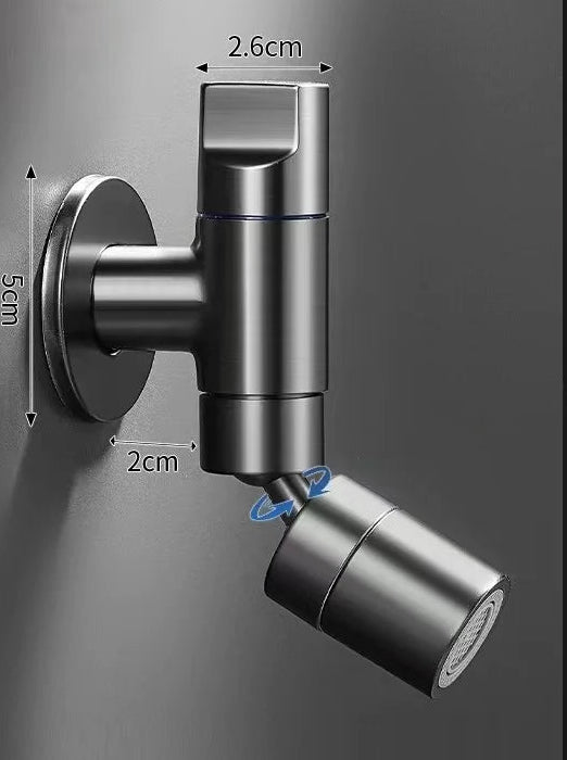 Wall mounted utility basin tap installed on wall with adjustable rotating spout