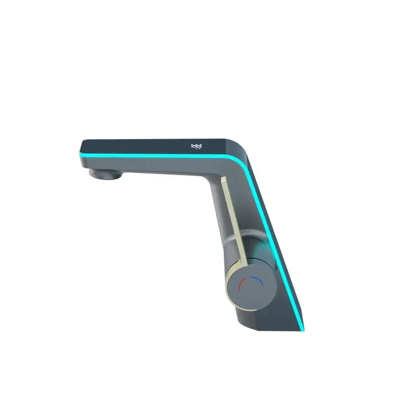 Digital display bathroom basin mixer tap in gold finish, single-hole faucet with LED temperature display