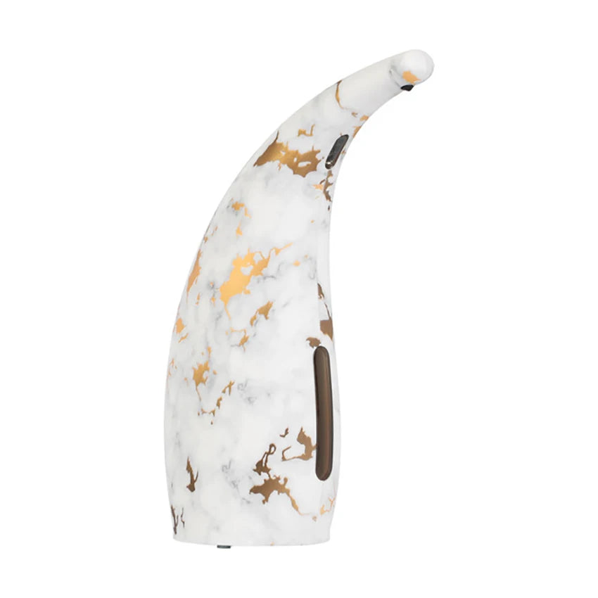 Touchless liquid soap dispenser with sensor, white marble design, battery operated