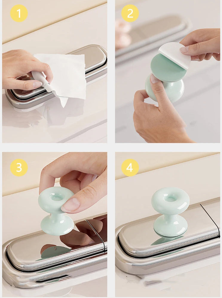 Step-by-step installation of toilet flush button cover with press handle, bathroom accessory