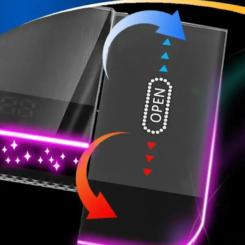 Close-up of digital temperature display and LED lighting on wall-mounted shower mixer