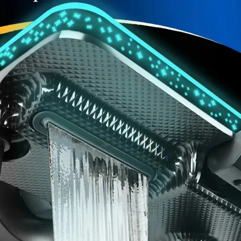 Rainfall shower head with LED lighting and high-pressure water flow detail