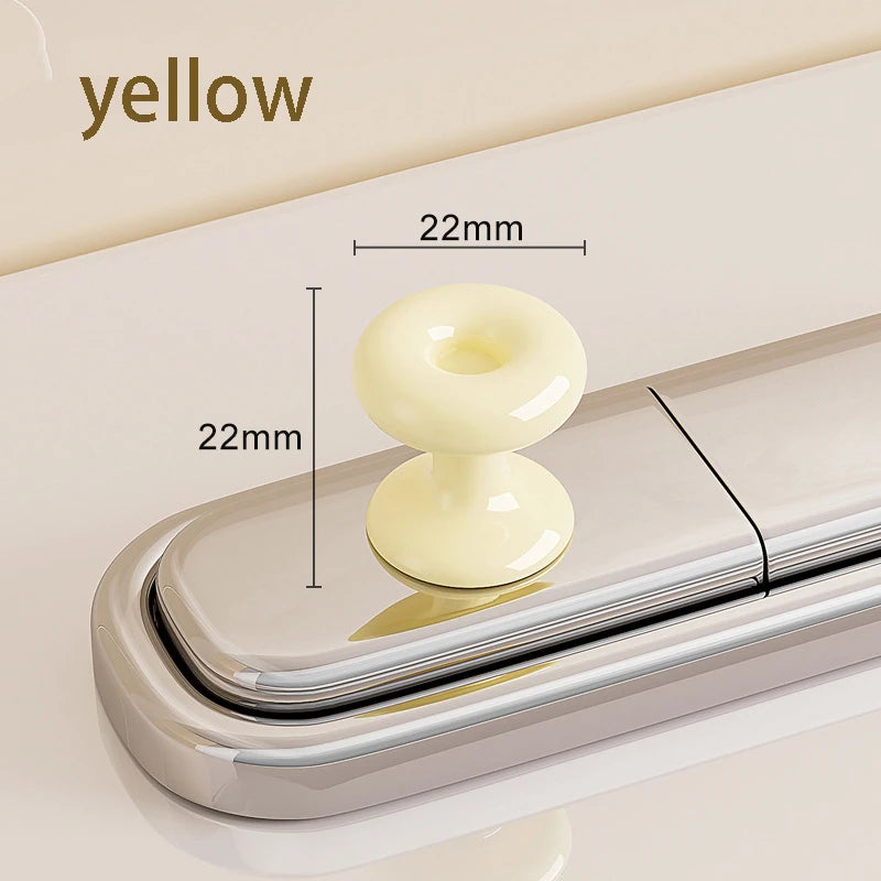 Decorative toilet flush button cover with press handle, yellow colour, 22mm size, bathroom accessory