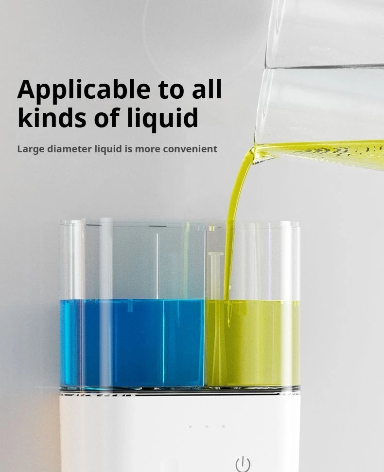 Dual compartment soap dispenser being filled with liquid soap and shower gel