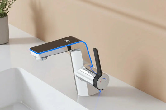 Digital display bathroom basin mixer tap, single-hole faucet with LED temperature display