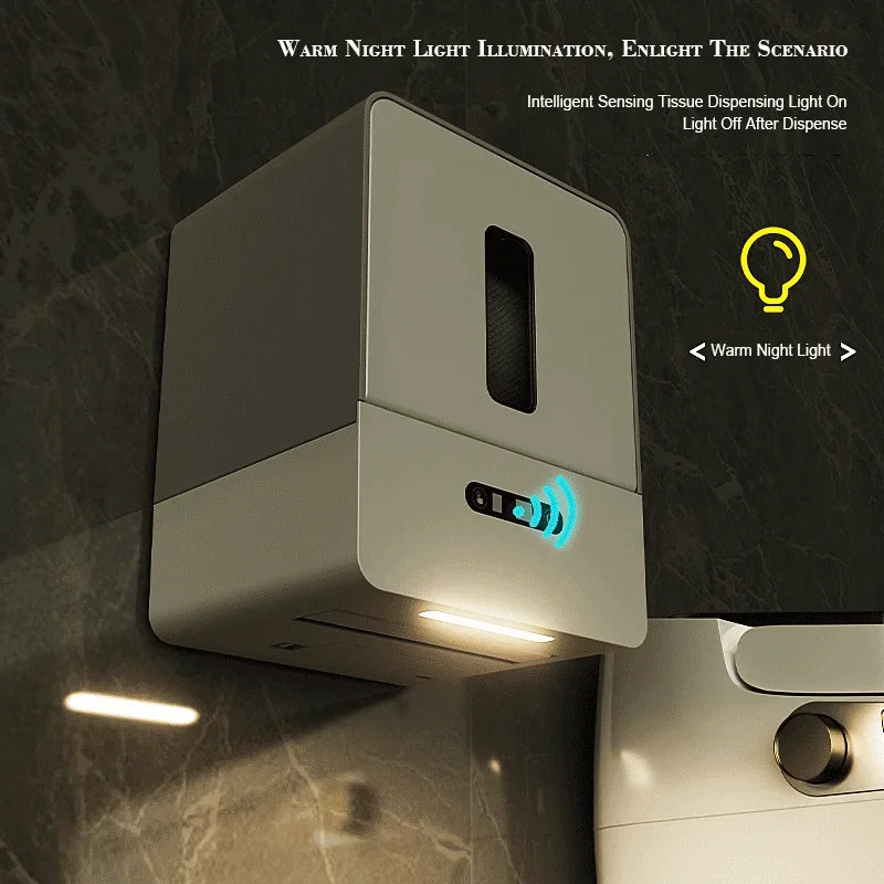 Automatic toilet paper holder with motion sensor and built-in night light, wall-mounted bathroom dispenser