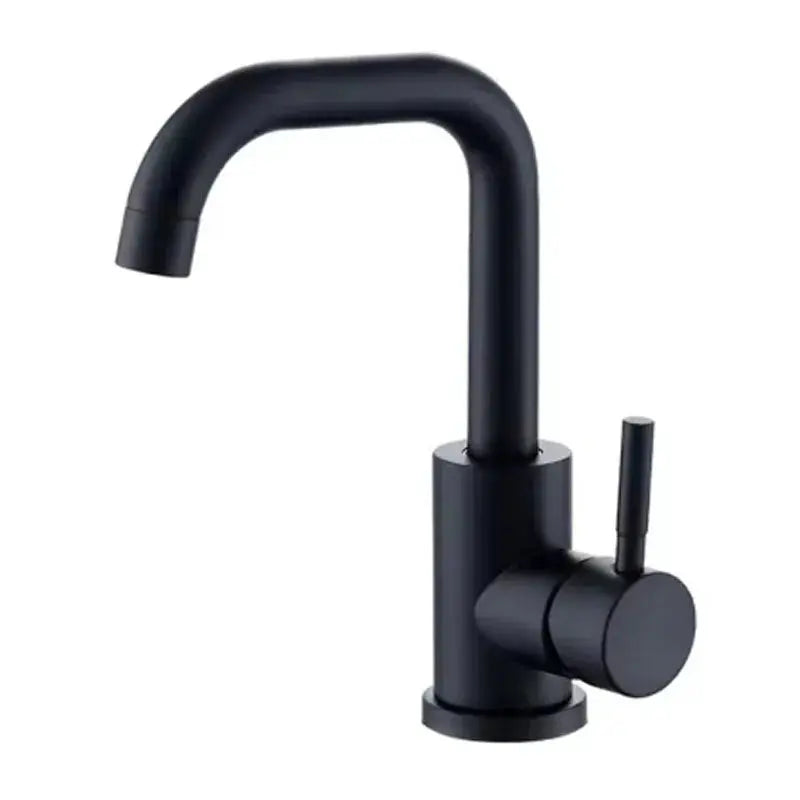 Black single handle basin mixer tap with curved spout
