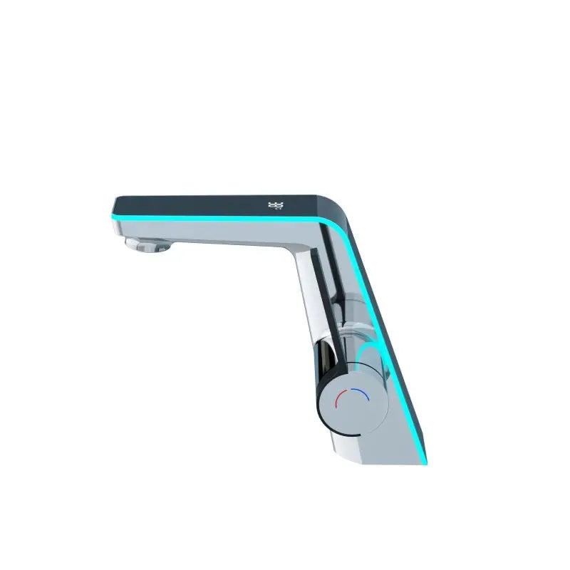Digital display bathroom basin mixer tap in gun grey finish, single-hole bathroom faucet with LED temperature display