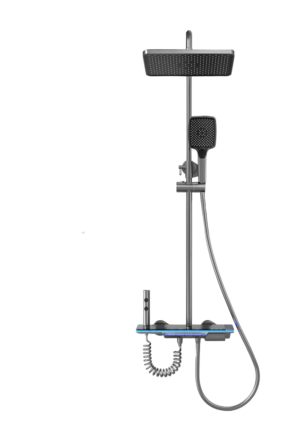 Complete wall-mounted rainfall shower system with overhead shower and handheld shower