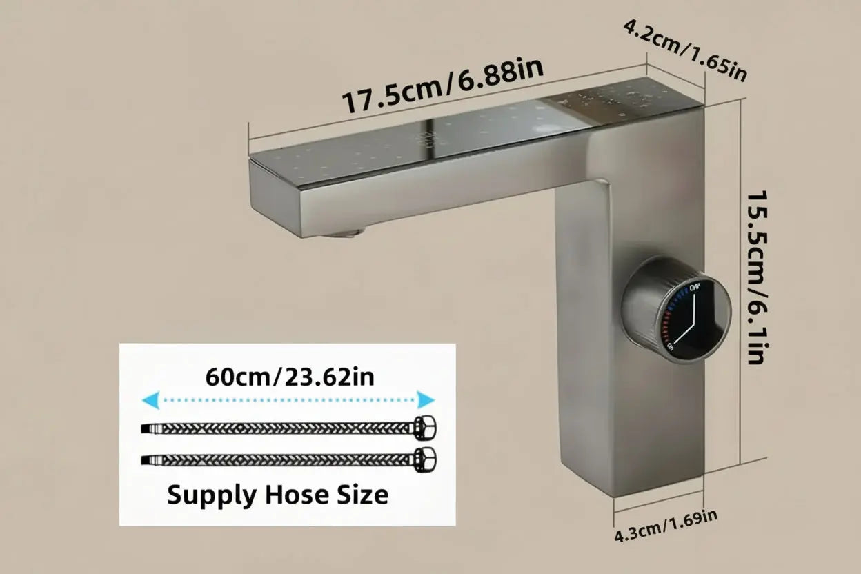 Sink mixer tap dimensions and supply hose size diagram for deck-mounted installation