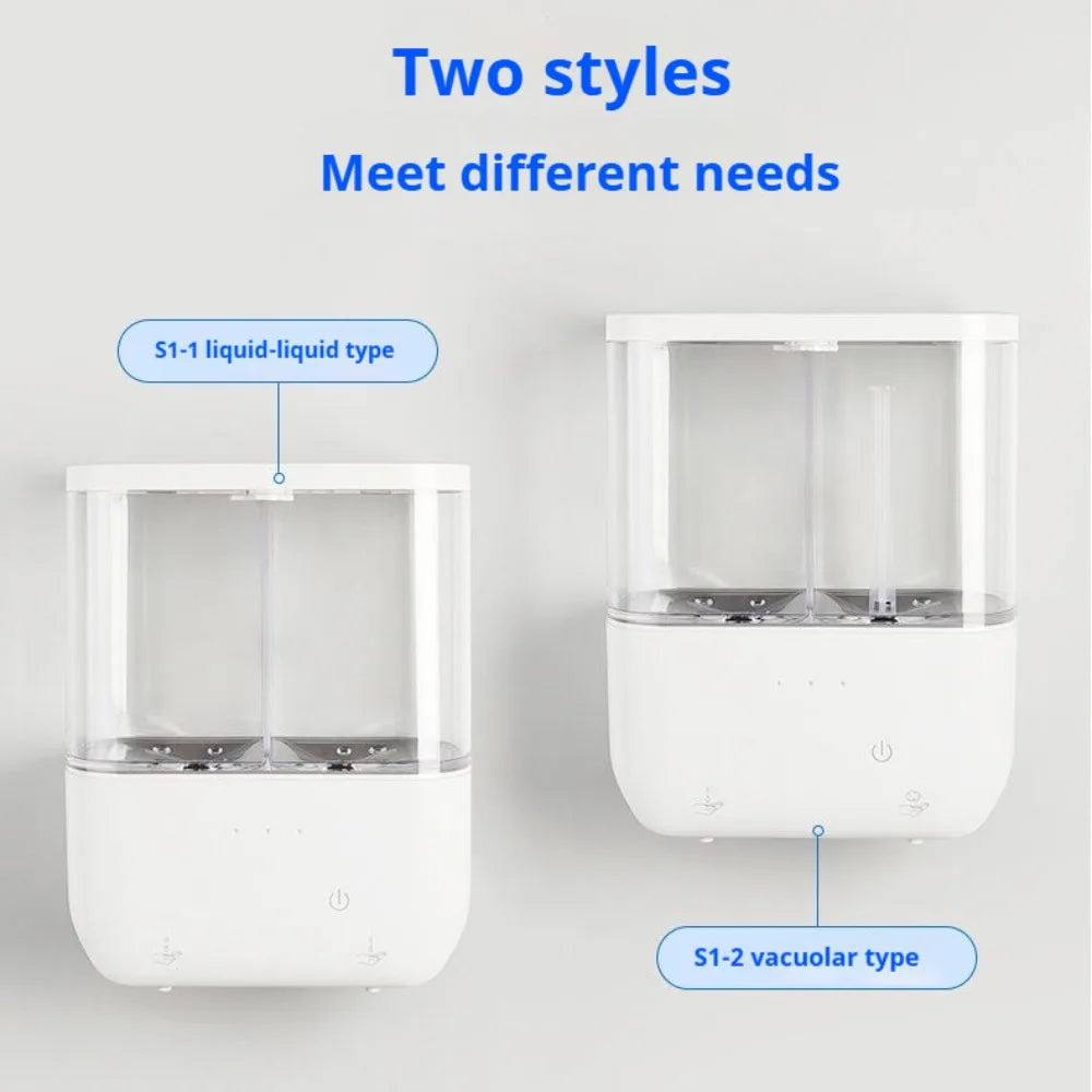 Wall-mounted dual chamber soap dispenser with automatic sensor operation