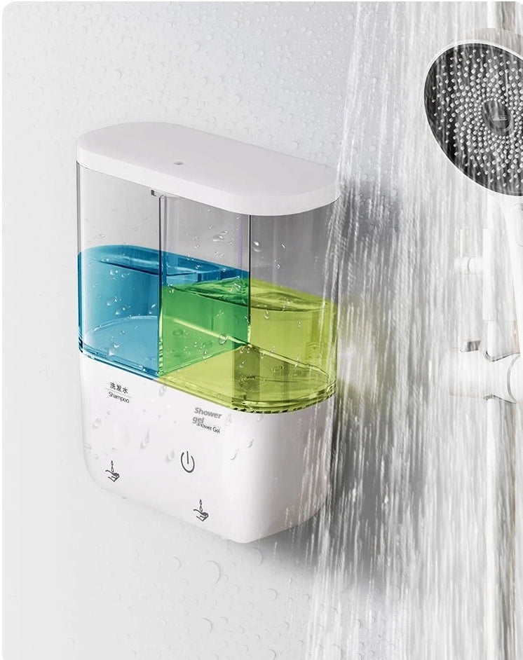 Dual sensor soap dispenser showing two usage styles and internal compartments