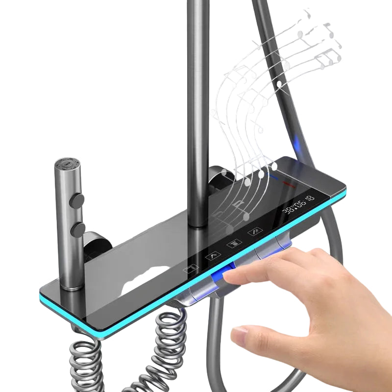 Touch-control digital shower mixer with LED temperature display and modern design