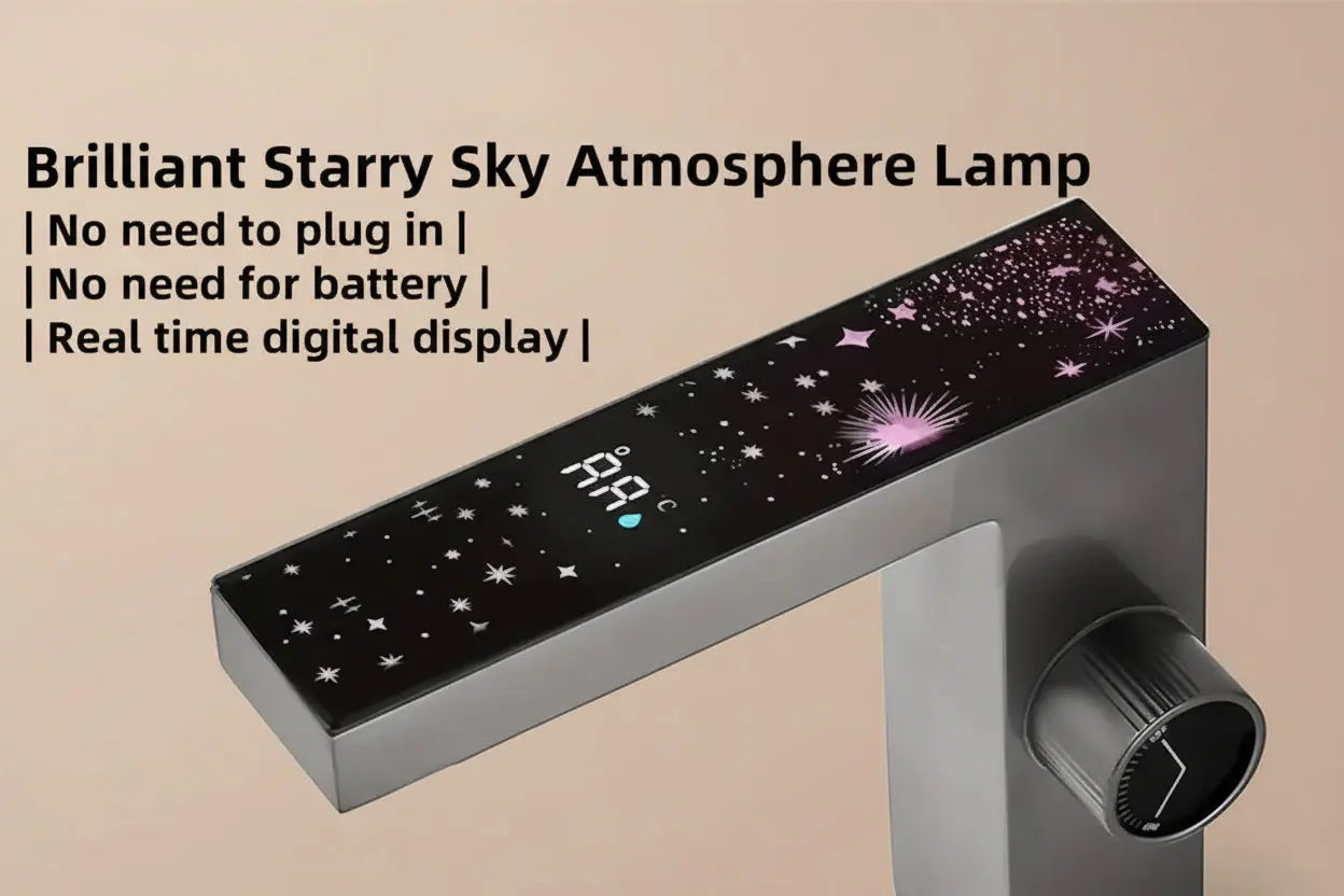 Digital temperature display sink mixer tap with LED screen, modern deck-mounted bathroom faucet