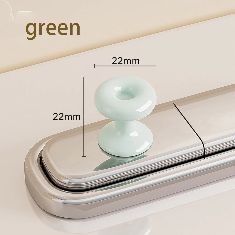 Decorative toilet flush button cover with press handle, green colour, 22mm size, bathroom accessory