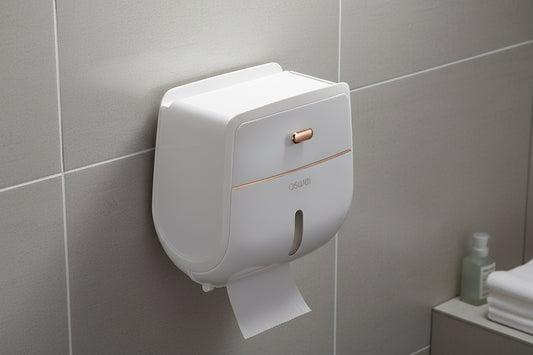 Waterproof wall-mounted toilet paper holder installed on bathroom tiles
