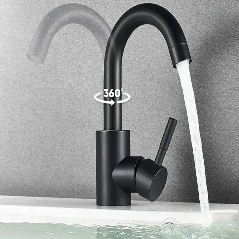 Basin mixer tap with 360 degree swivel spout in black finish