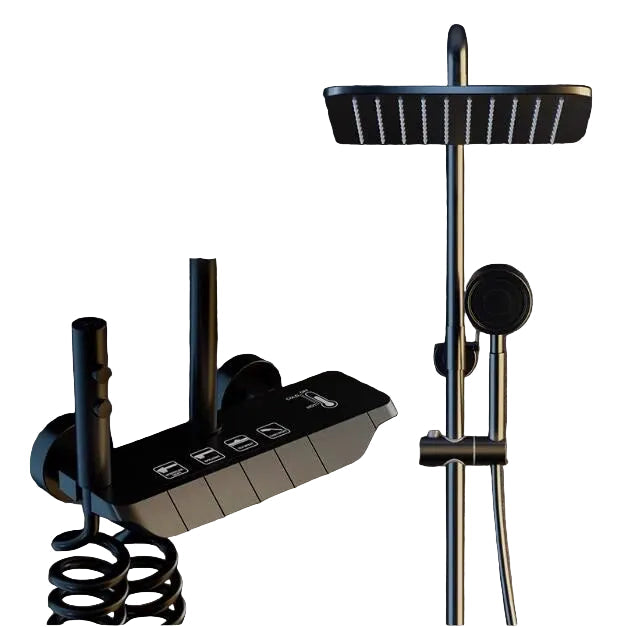 Wall-mounted rainfall shower system with digital temperature display mixer and handheld shower, black finish