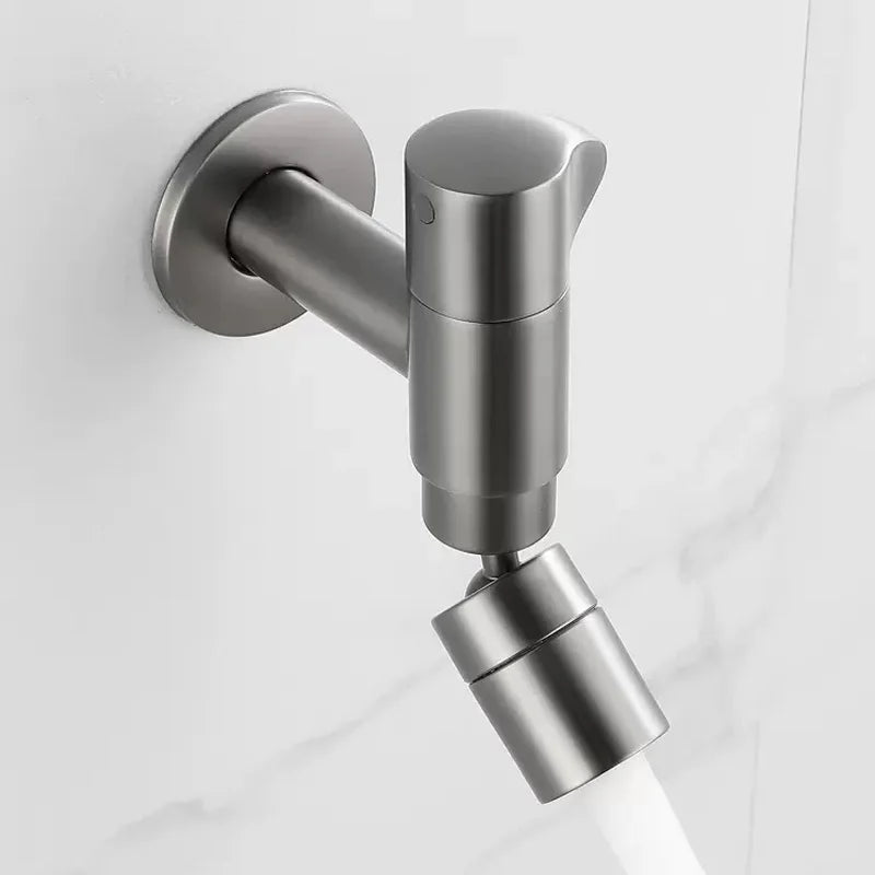 Wall mounted utility basin tap with rotating spout in chrome finish