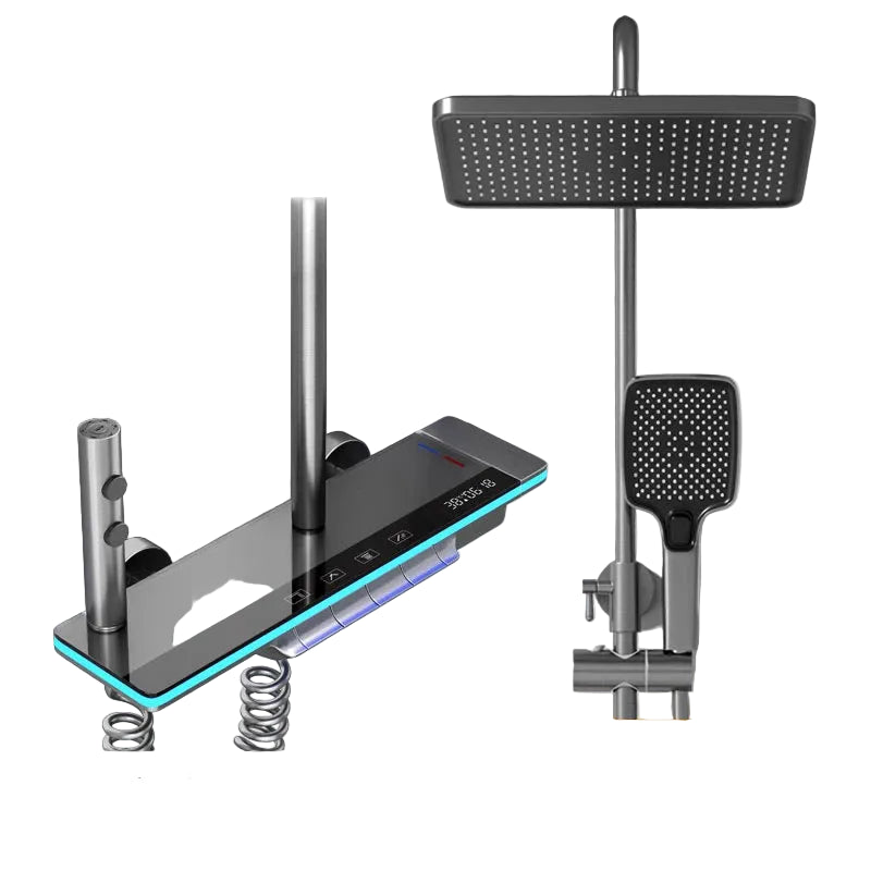 Rainfall shower system with digital temperature display mixer and handheld shower head