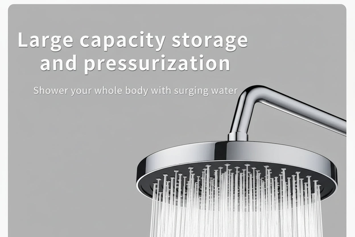 High pressure rainfall shower head with pressurized water flow for full body coverage