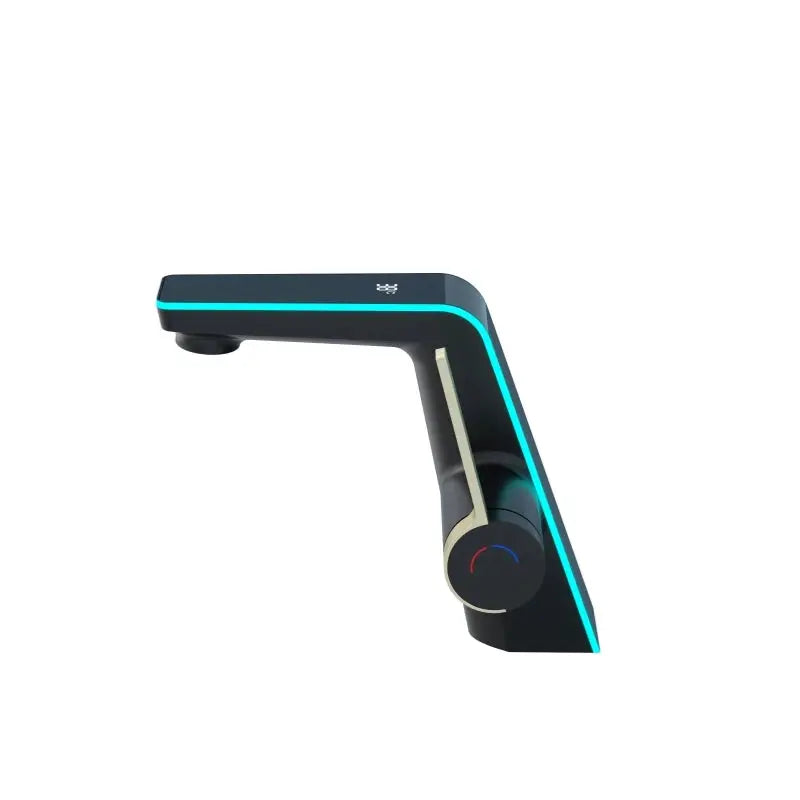 Digital display bathroom basin mixer tap in matte black finish, single-hole bathroom faucet with LED temperature display
